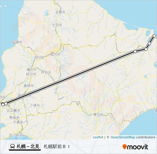 札幌 北見路線 時刻表 站點和地圖 札幌駅前ｂｔ