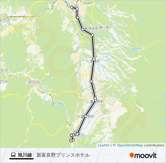 旭川線ルート スケジュール 停車地 地図 新富良野プリンスホテル
