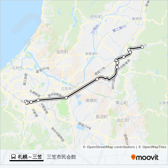 札幌三笠路線 時刻表 站點和地圖 札幌駅前bt
