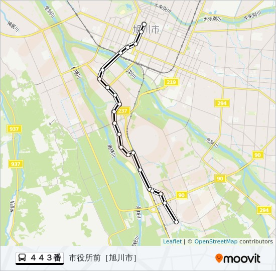 ４４３番 Route Schedules Stops Maps 市役所前 旭川市