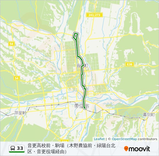 33 Route Schedules Stops Maps 音更高校前 駒場 木野農協前 緑陽台北区 音更役場経由