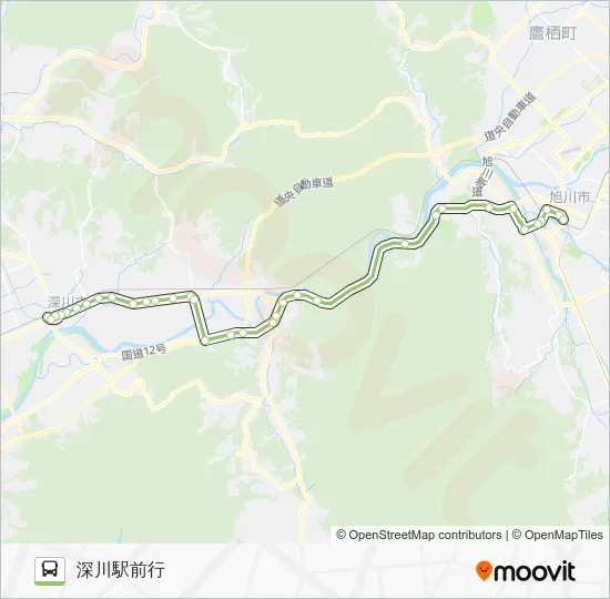 深川旭川線（納内経由） Bus Line Map