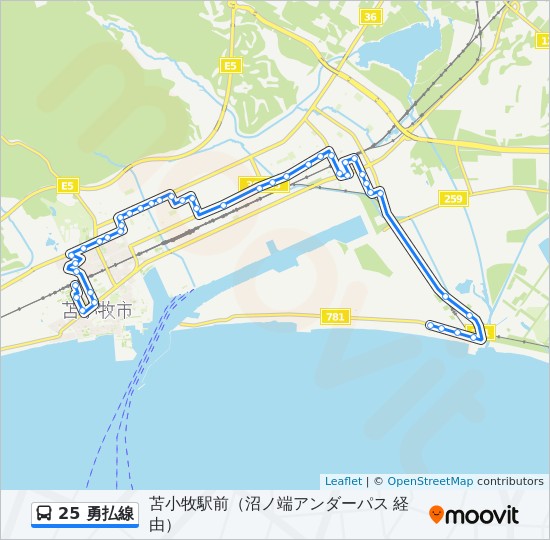 25 勇払線 Route Schedules Stops Maps 苫小牧駅前 沼ノ端アンダーパス 経由