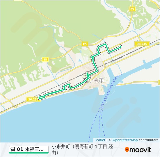 01 永福三条線路線 時刻表 站點和地圖 小糸井町 明野新町４丁目経由