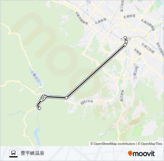 札幌～豊平峡温泉 バスの路線図