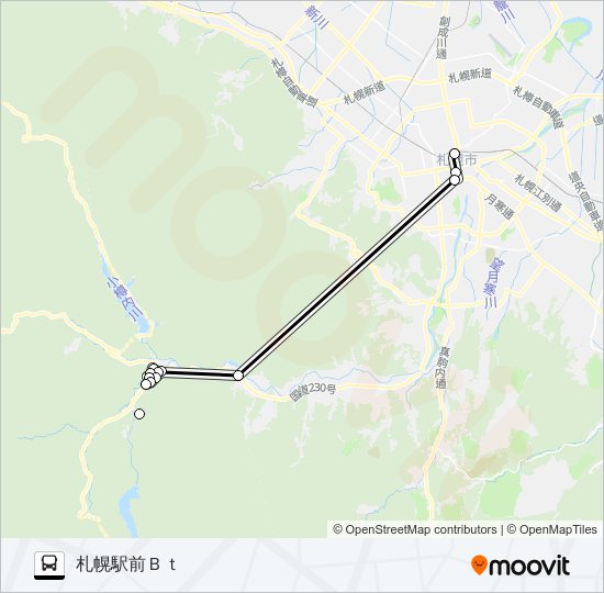 札幌～豊平峡温泉 bus Line Map