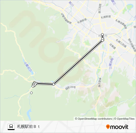 Sapporo - Toyohirakyo Onsen Bus Line Map