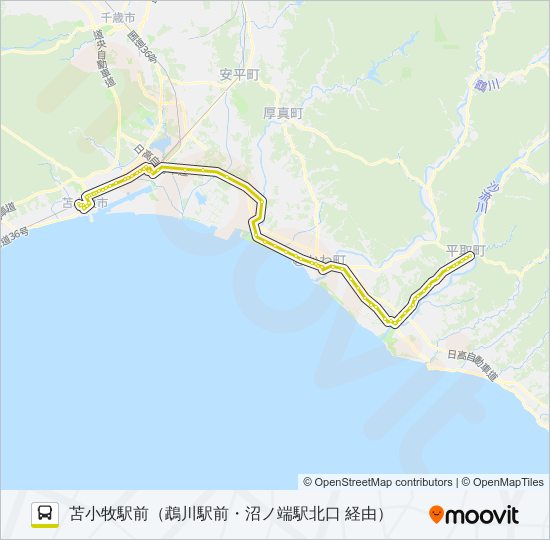 平取～苫小牧 バスの路線図