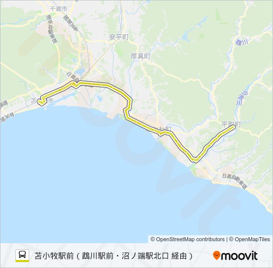 平取～苫小牧 バスの路線図