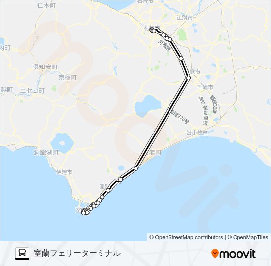 札幌～室蘭 bus Line Map