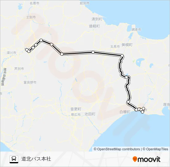 Asahikawa - Kushiro Bus Line Map
