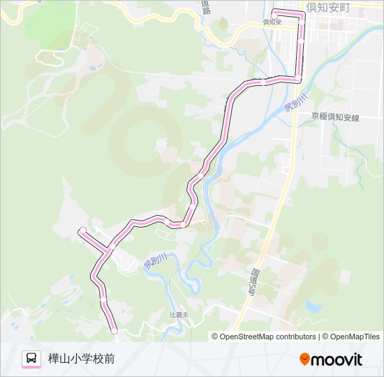 倶知安～ひらふウェルカムセンター～樺山小学校 Bus Line Map