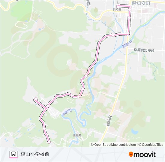 倶知安～ひらふウェルカムセンター～樺山小学校 バスの路線図