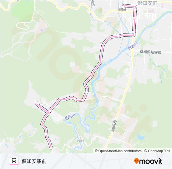 倶知安～ひらふウェルカムセンター～樺山小学校 バスの路線図