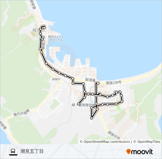 富岡線［潮見五～病院～稚内Ｔ］ バスの路線図