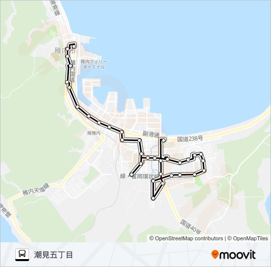 富岡線［潮見五～病院～稚内Ｔ］ バスの路線図