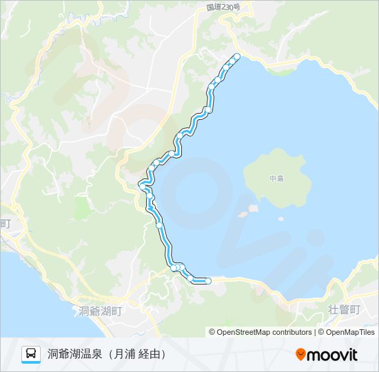 洞爺湖温泉～月浦～洞爺水の駅 バスの路線図
