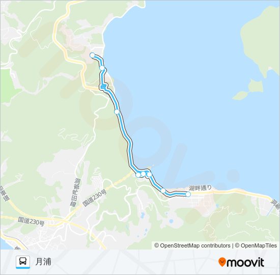 洞爺湖温泉～月浦～洞爺水の駅 バスの路線図