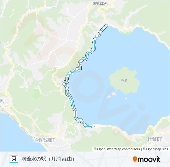 洞爺湖温泉～月浦～洞爺水の駅 Bus Line Map