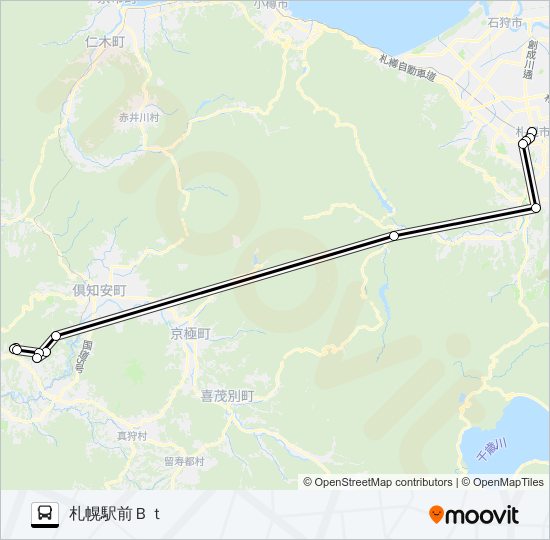 札幌～ニセコ バスの路線図