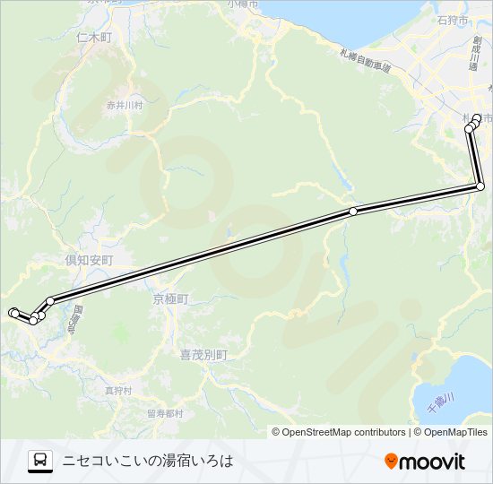 札幌～ニセコ バスの路線図