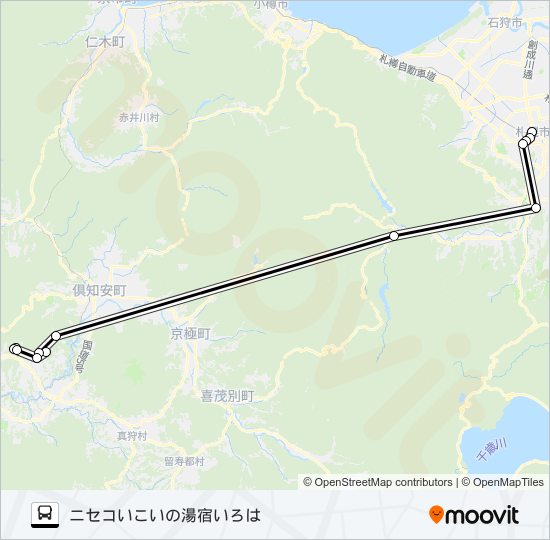 札幌～ニセコ バスの路線図