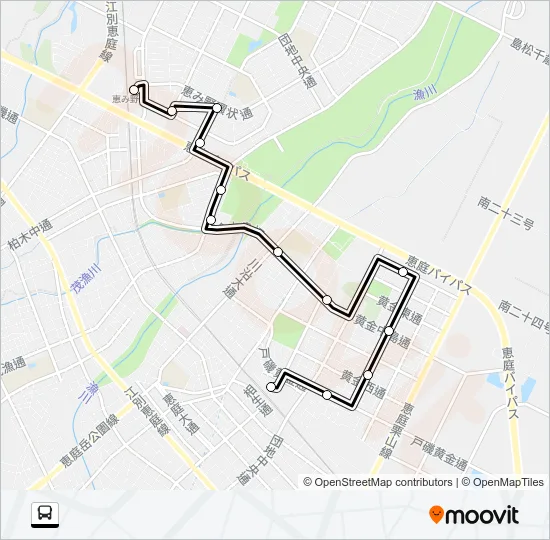 Bコース JR恵庭駅東口 > JR恵み野駅東口 Bus Line Map