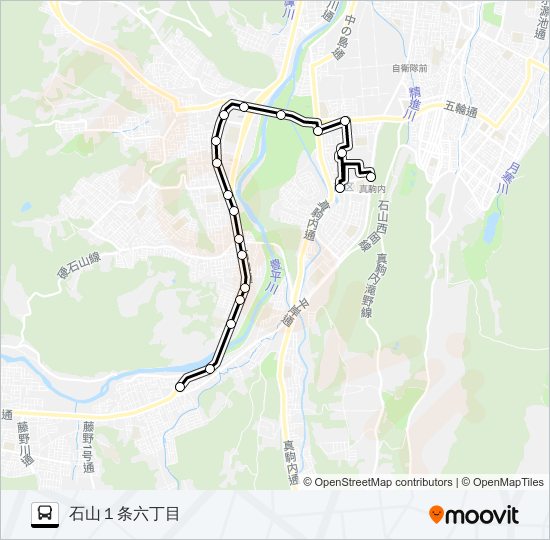 南９５真駒内駅～石山１条６ バスの路線図