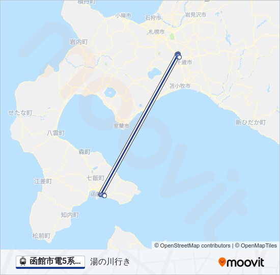 函館市電5系統 ライトレールの路線図