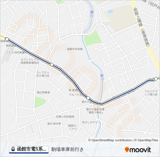 函館市電5系統 Light Rail Line Map