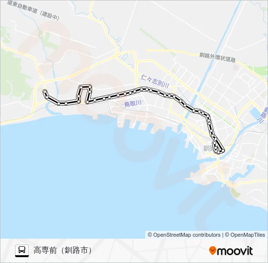 Otanosuke Line [via Tsuruno Support School] Bus Line Map