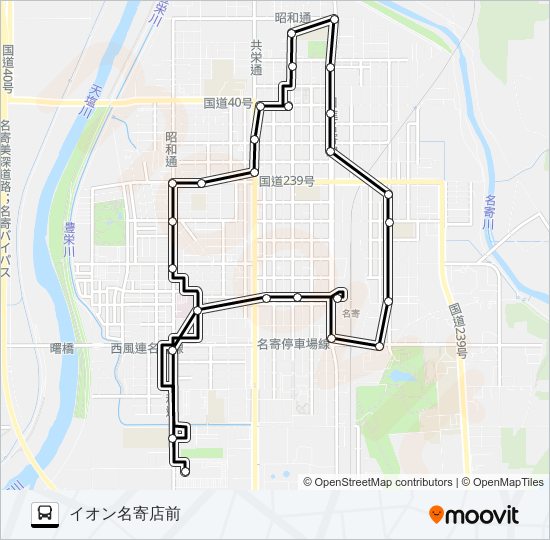 名寄市内回り徳田線 バスの路線図