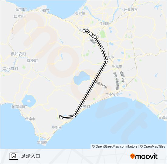 札幌～登別温泉 バスの路線図