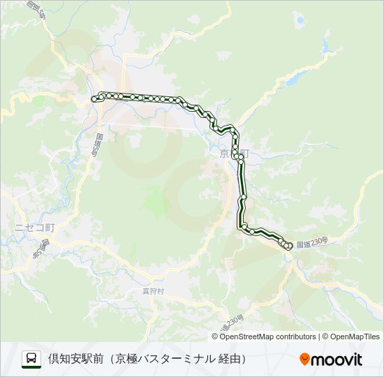 伊達~大滝~喜茂別~京極~倶知安 bus Line Map