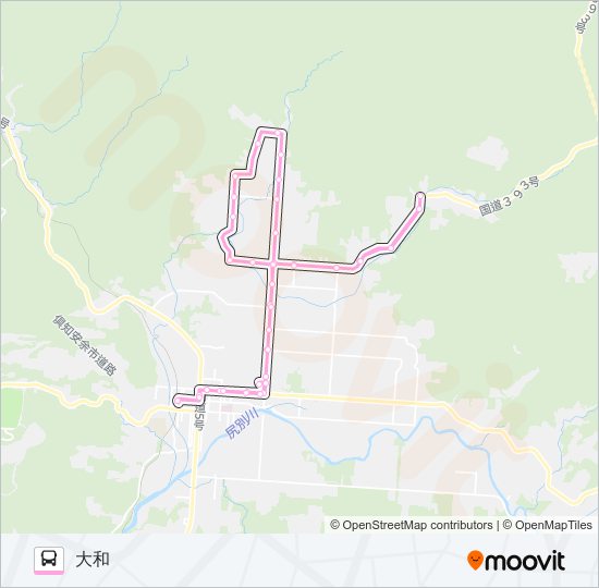 倶知安～東小～大和～倶知安 バスの路線図