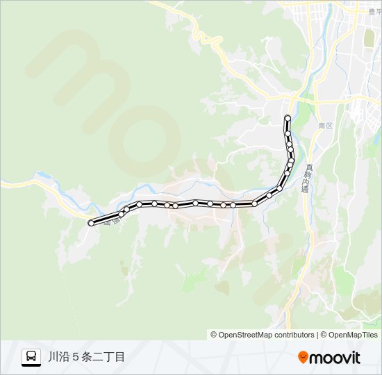 ７札幌駅～川沿１６条２～豊平峡 バスの路線図