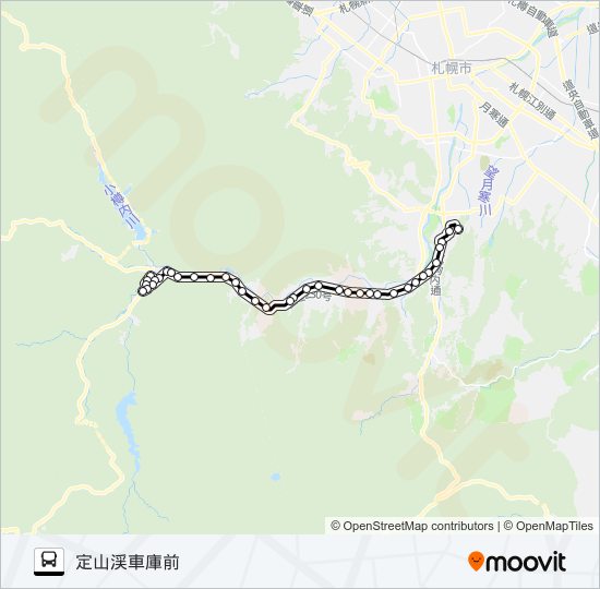 １２真駒内駅～簾小～定山渓 バスの路線図