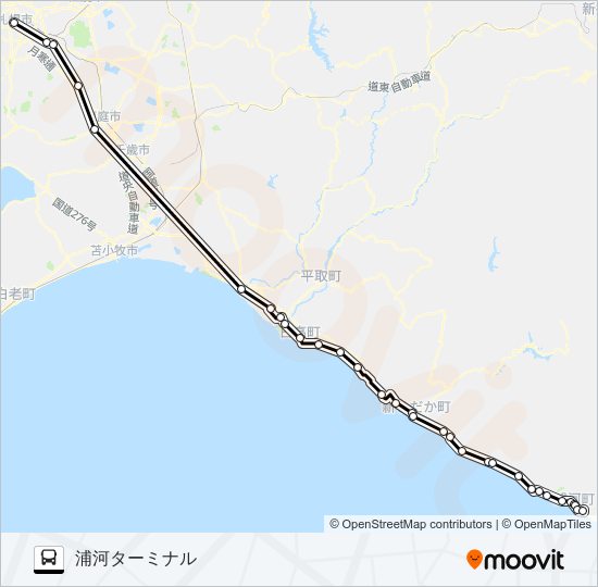 札幌～浦河 バスの路線図