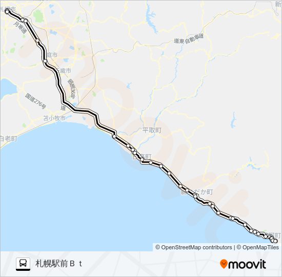 札幌～浦河 bus Line Map