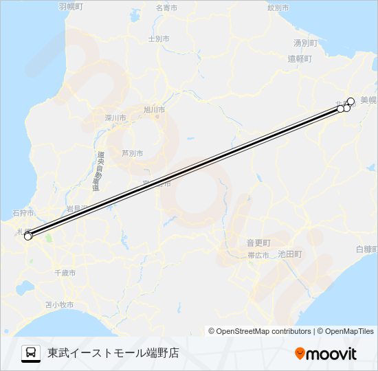 札幌～北見 Bus Line Map
