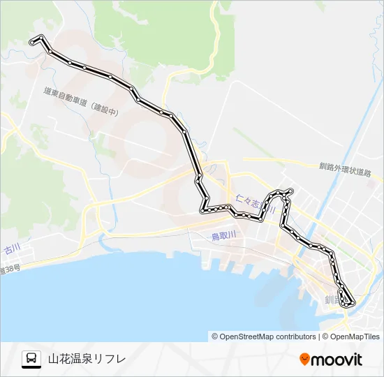 山花リフレ線［鶴野経由］ バスの路線図