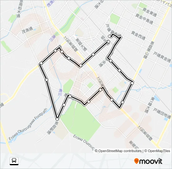 Aコース JR恵庭駅東口 > JR恵庭駅西口 バスの路線図