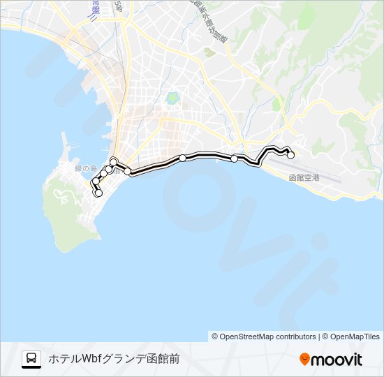 函館空港→WBFグランデ バスの路線図