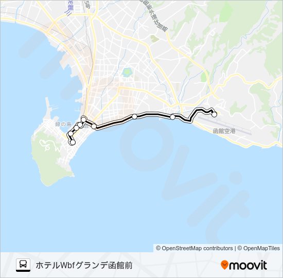 函館空港→WBFグランデ バスの路線図