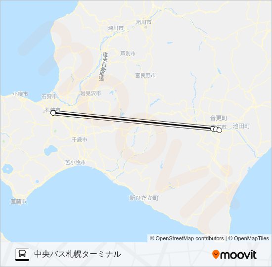 札幌～帯広 バスの路線図