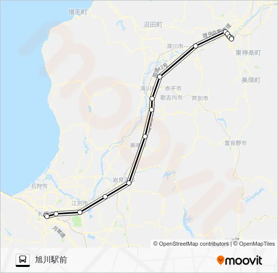 札幌～旭川 Bus Line Map
