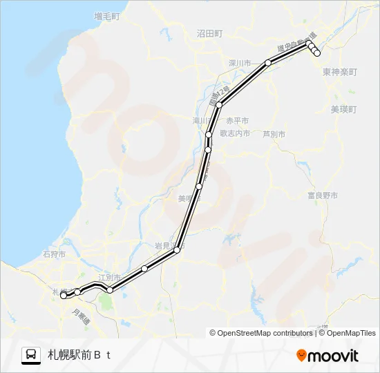 札幌～旭川 Bus Line Map