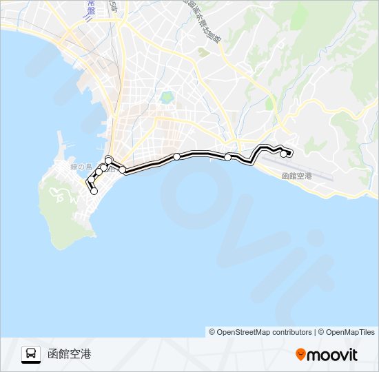 WBFグランデ→函館空港 バスの路線図