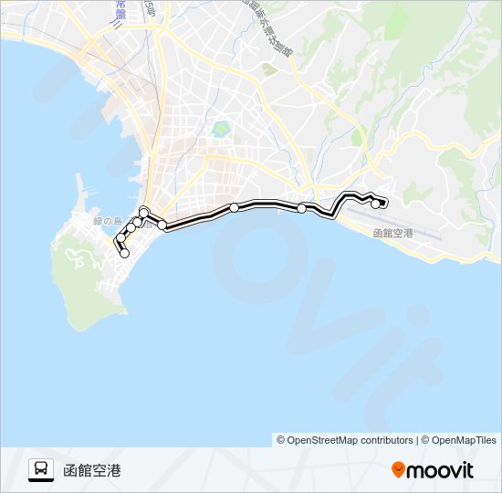 WBFグランデ→函館空港 バスの路線図