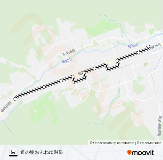 道の駅おんねゆ温泉～滝湯温泉 Bus Line Map